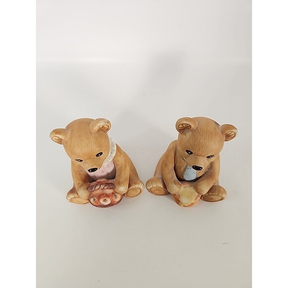 HOMCO CERAMIC BEAR BOY w/HONEY POT & GIRL w/APPLE BASKET FIGURINES #1405 - Picture 2 of 15